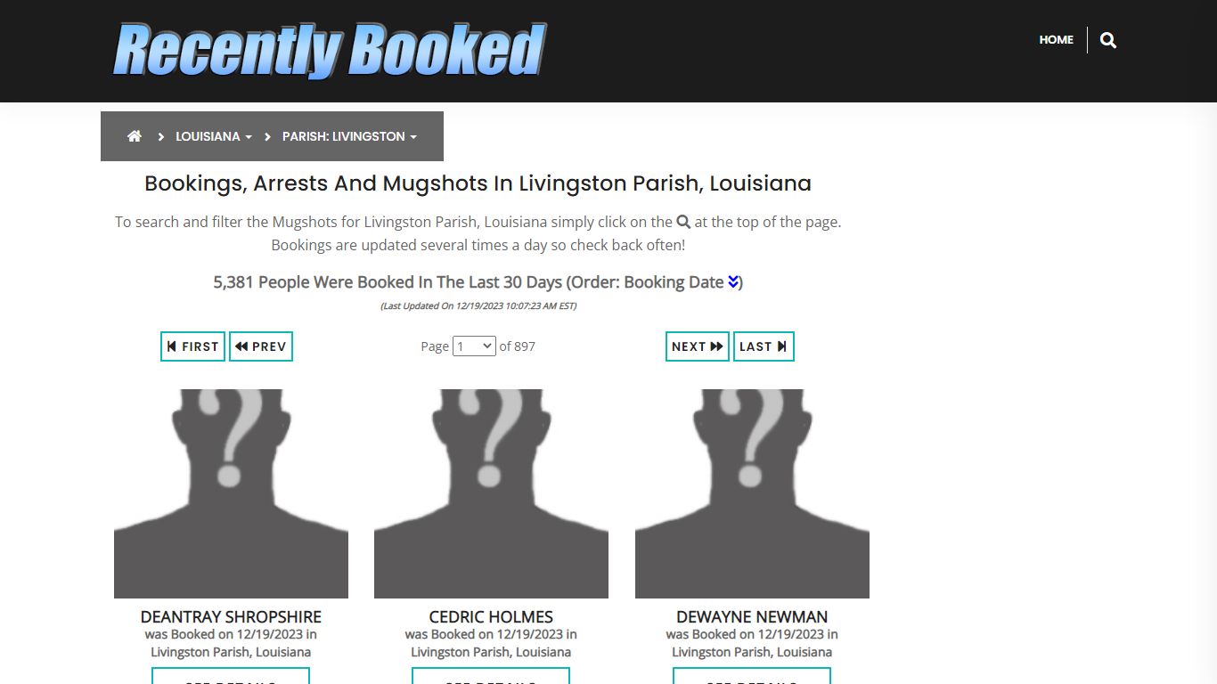 Bookings, Arrests and Mugshots in Livingston Parish, Louisiana