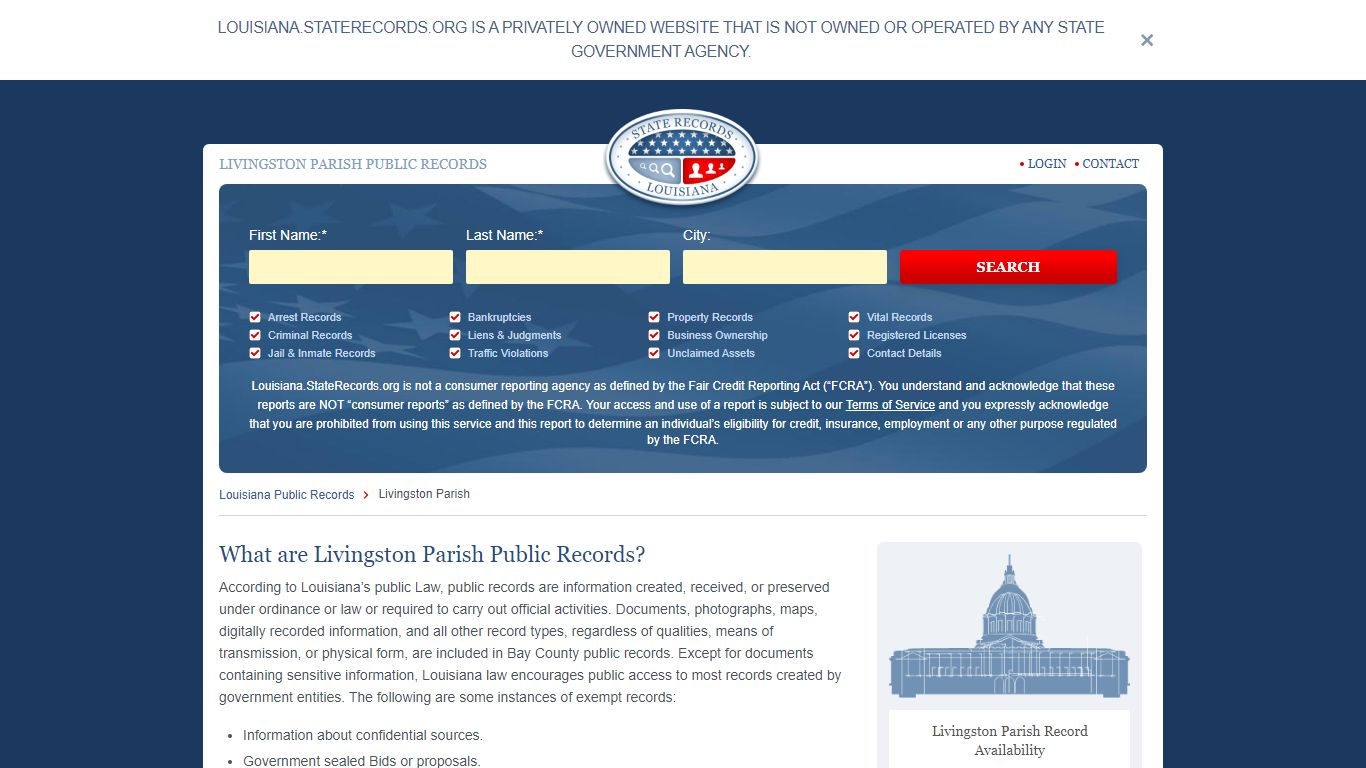 Livingston Parish Arrest, Court, and Public Records | StateRecords.org